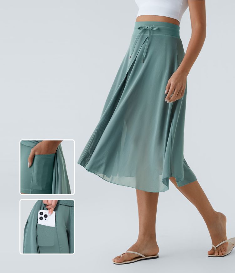 ColaGonna™ - Gonna midi and trousers 2 in 1 in tulle with high vitality, drawstring, contrasting back and side pockets