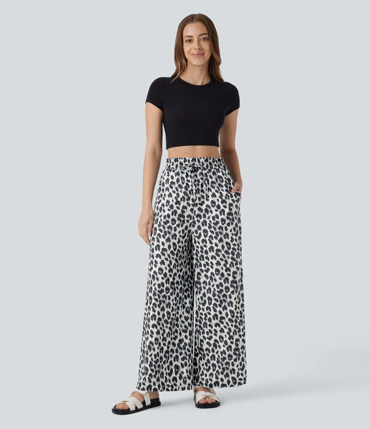 ColaComfort™ - Casual pants with high vitality, side pockets, drawstring and leopard print