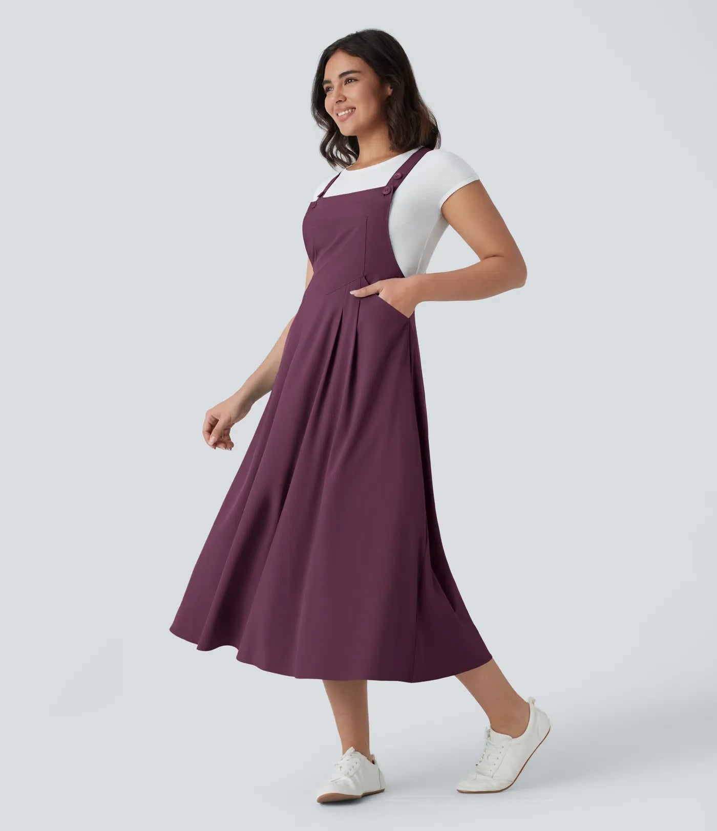 Classico™ - Casual and fluid midi dress with multiple pockets, adjustable shoulder straps and bottoms