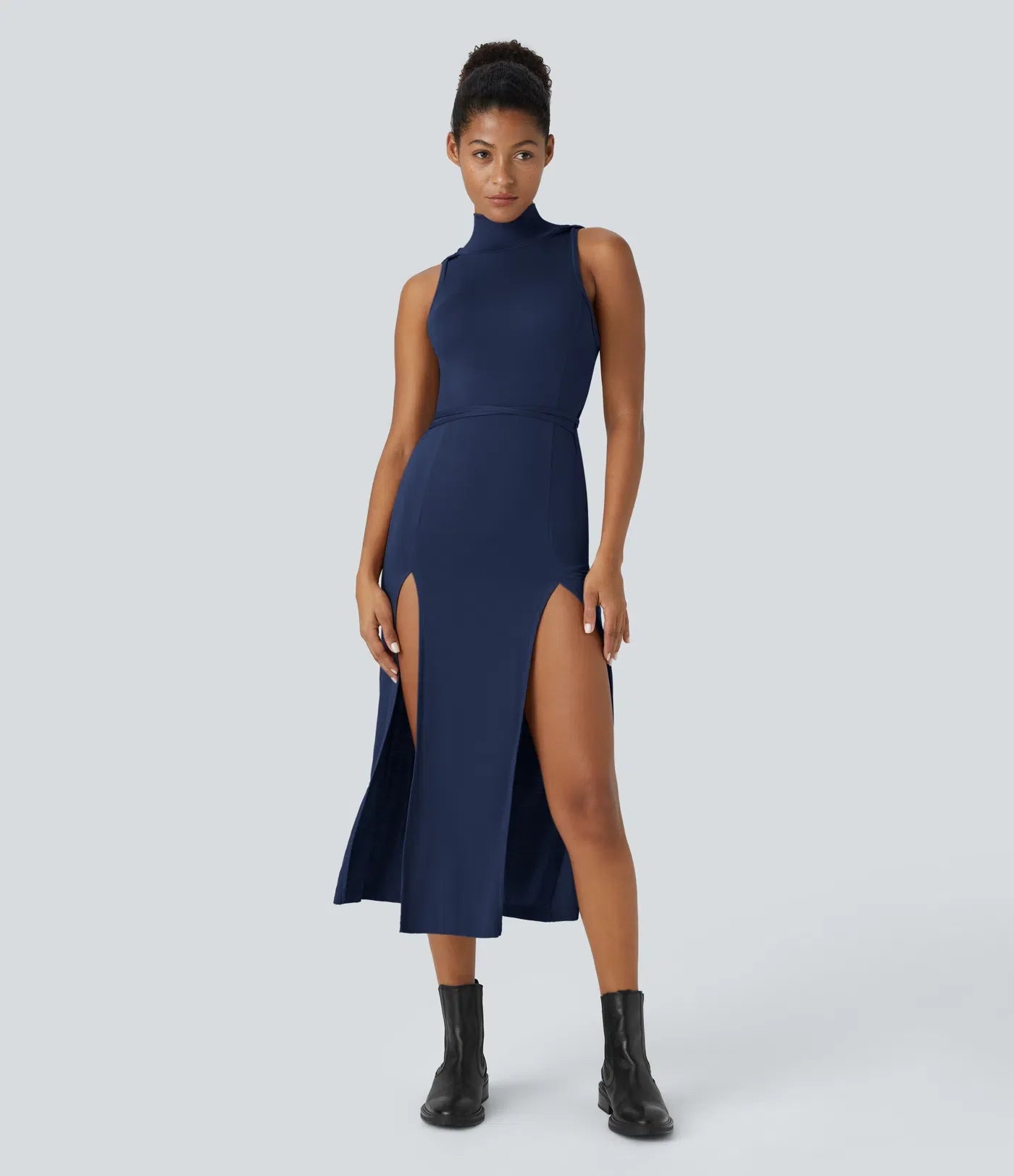 ColaZebra™ - Casual midi dress with Capuccio, Senza maniche and schiena a Zebra