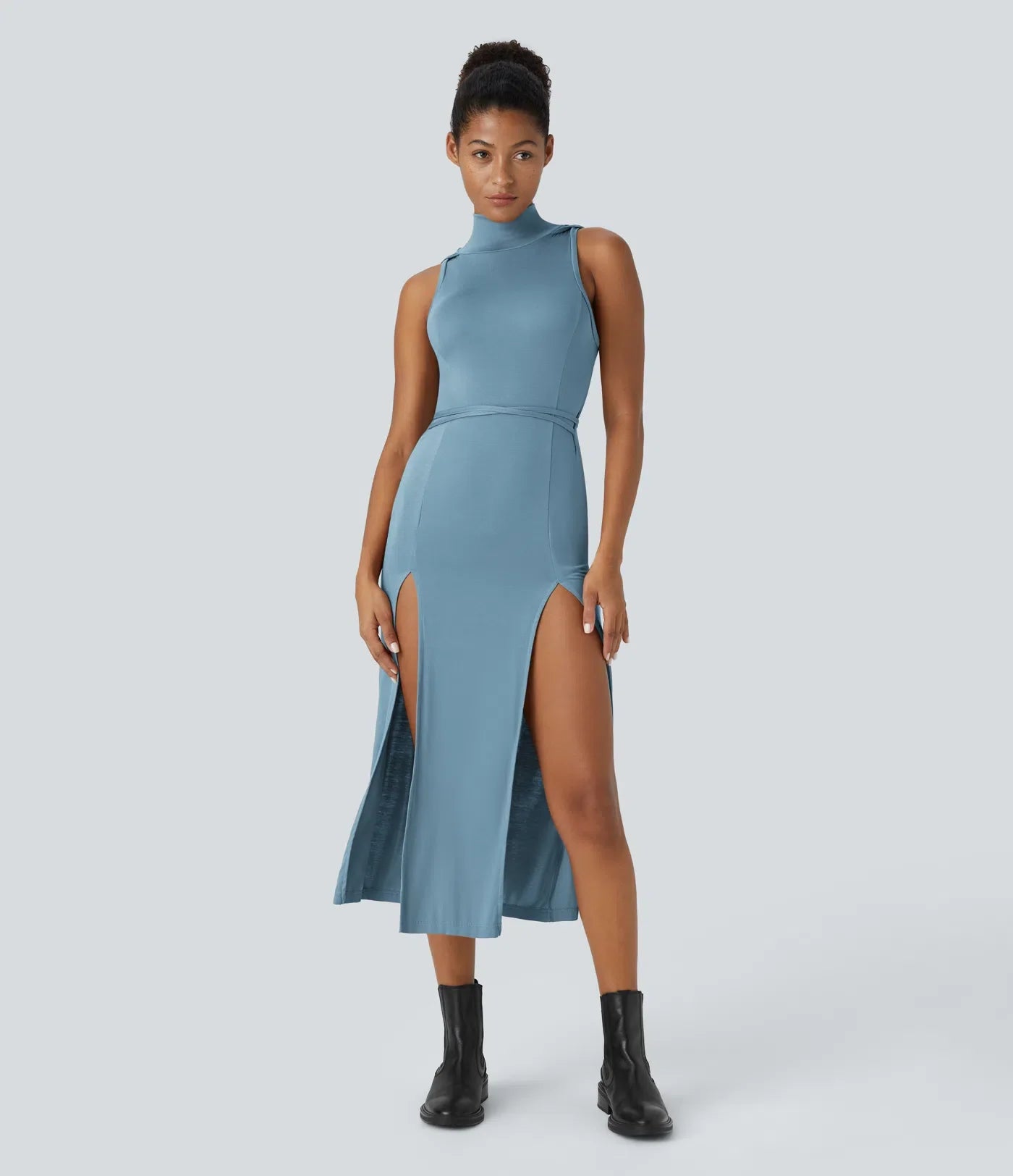 ColaZebra™ - Casual midi dress with Capuccio, Senza maniche and schiena a Zebra