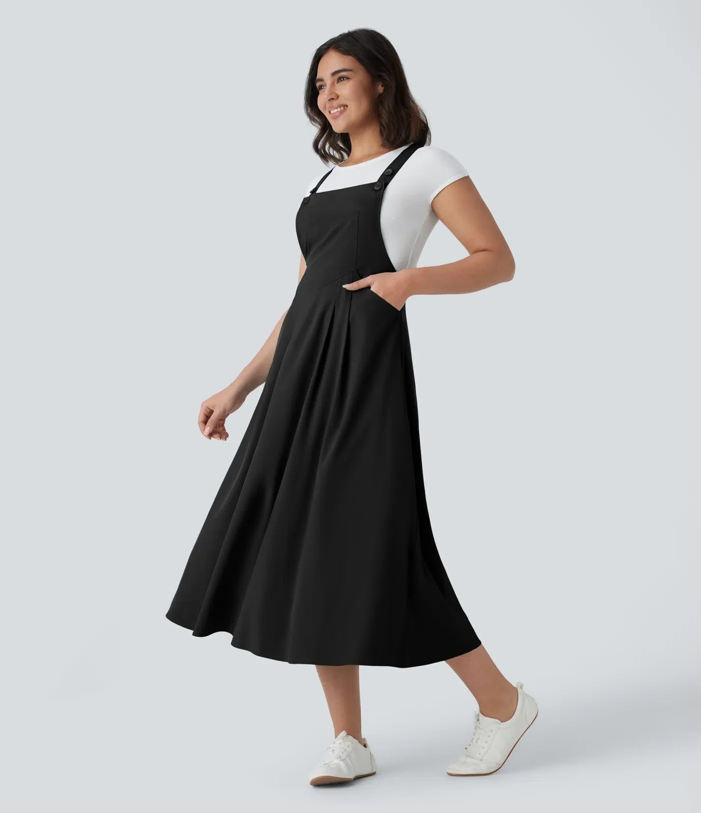 Classico™ - Casual and fluid midi dress with multiple pockets, adjustable shoulder straps and bottoms