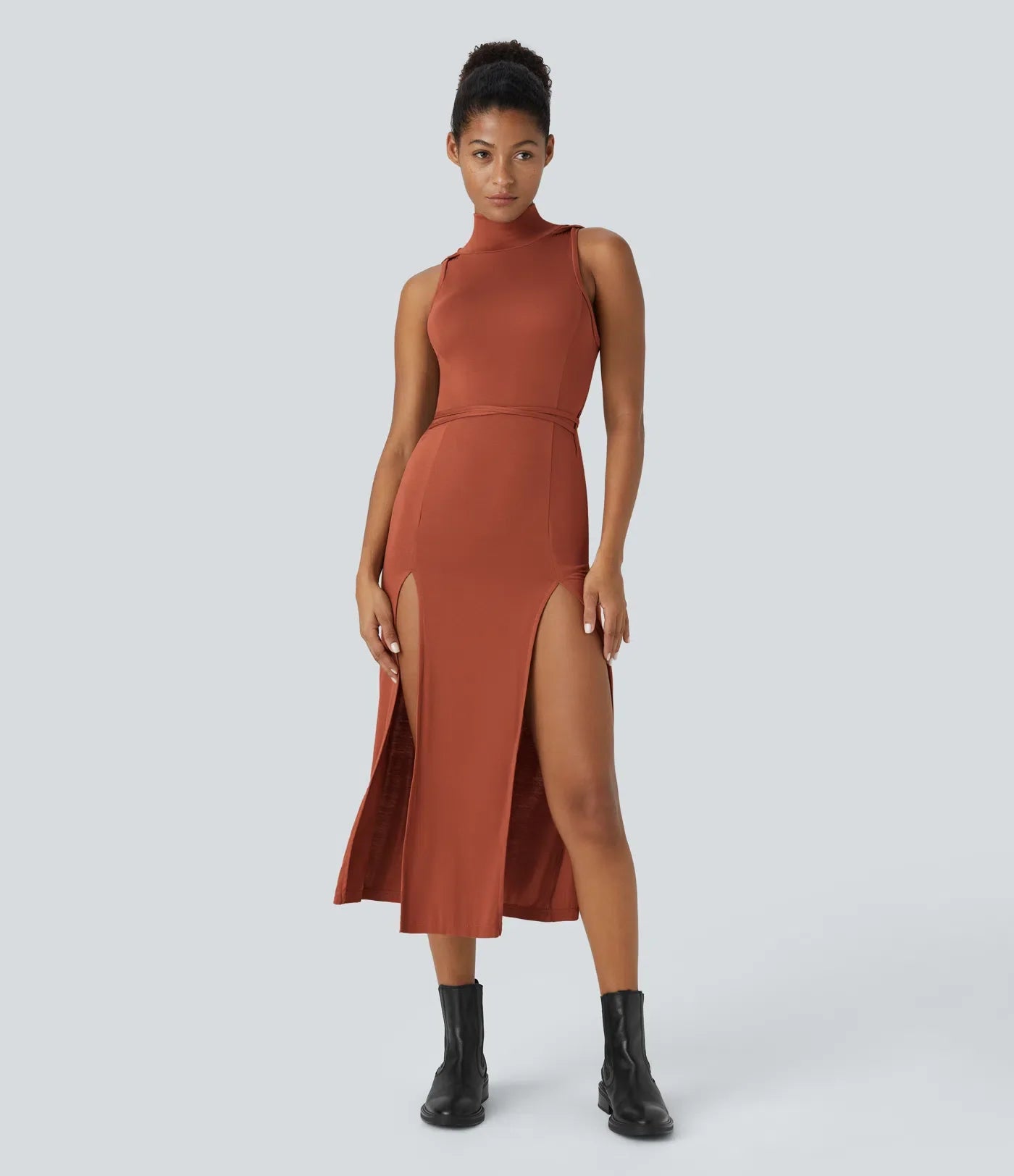 ColaZebra™ - Casual midi dress with Capuccio, Senza maniche and schiena a Zebra