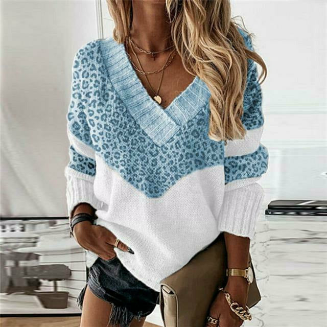 Maglia patchwork con stampa leopardata