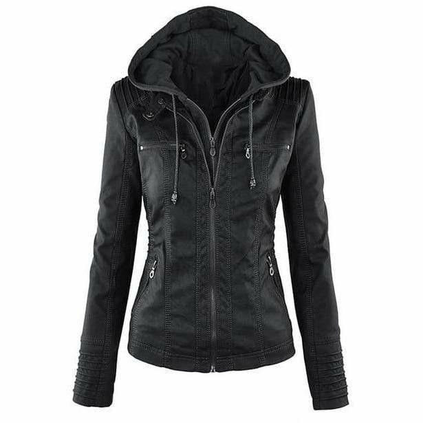Giacca di pelle casual con cappuccio